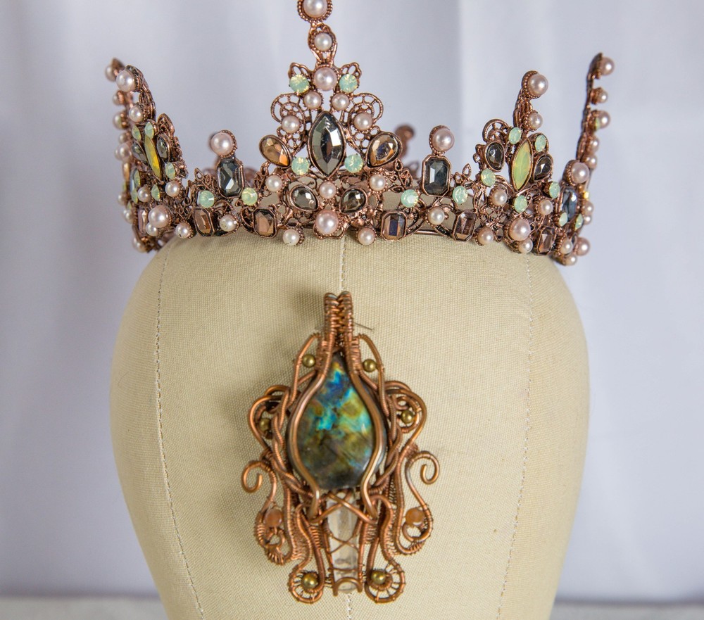 Copper Princess Crown Wire Wrap Pendent Set