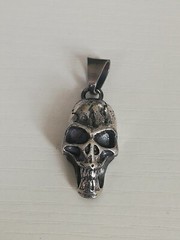.925 Solid Silver Skull Biker Pendant Leather Chain New.