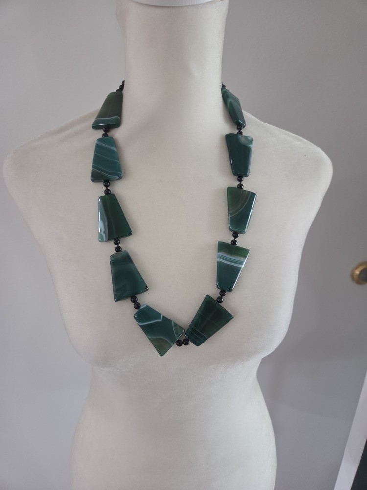 Vintage Hand Knotted Green Agate Onyx Statement Necklace Necklace