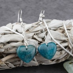 Blue Apatite 925 Silver Puffy Heart Drop Earrings Natural Crystal Jewelry Gift