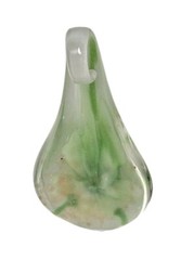 Glass Teardrop Pendant Handblown Green Floral Gold Flakes Art Fashion 2.5″ Inch