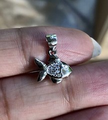 925 Sterling Silver FISH Pendant with Cz, Small Minimal Jewelry, High Polish #4