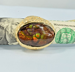 HUGE 18k Solid Gold Natural Fire Agate Ring Handmade Engraved
