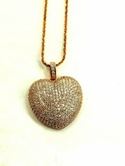 Adorable 457 Stone Pave Heart Pendant and Chain Sterling Silver