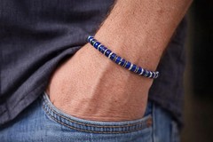 Men’s 6mm Lapis Lazuli Sterling Silver Bracelet | AAAAA+ Grade | Sleek Modern