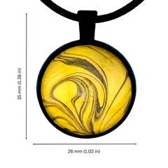 Pendant Necklace Handmade «Golden Swirl» Black Bezel 25mm Black Cord