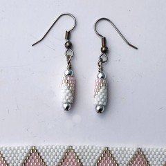 Bracelet and Earrings Peyote Stitch Pale Pink White Silver USA Made