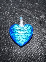 Lamp Work Artisan Blue Turquoise Intricate Wave Swirl Glass Heart Pendant Unique