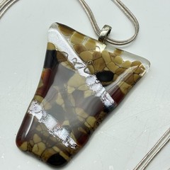 Multicolor Fused Glass Pendant Necklace Silver Tone Double Snake Chain