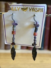 NOS Holly Yashi Niobium 12k Gold Filled Earrings Dangle Feather