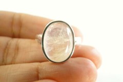 Oval Moonstone Solitaire 925 Sterling Silver Ring Size 8 8 1/4