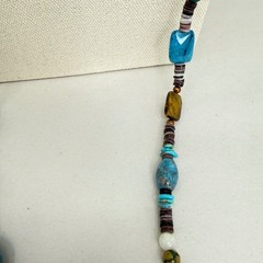 Artisan Beaded Lariat Tassel Necklace Turquoise Tigers Eye Sea Glass Blue Brown