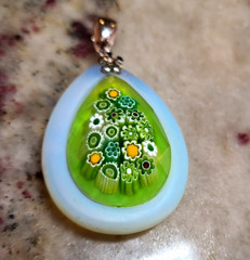 ALAN K MURANO PENDANT GREEN MILLEFIORI FACETED GLASS RARE SOLD OUT