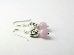 Kunzite Light Purple 7mm Ball Gemstone .925 Silver Earrings Spiral Design 1 1/8″