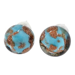 GlassOfVenice Murano Glass Ball Stud Earrings – Sparkling Aqua Blue