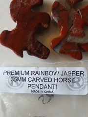 (W)Premium Carved Rainbow Jasper Horse Pendants Silver Hook 35mm