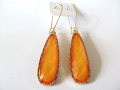 NEW BOHO CHIC GEOMETRIC WATER DROP FACET AMBER TONE GOLD PLATED PIERCED EARRINGS