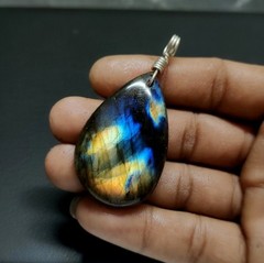 91.90Cts Multi Flash Labradorite Cab Sterling Silver Pendant Artisan Jewelry