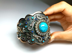 Turkish Handmade Jewelry 925 Sterling Silver Turquoise sapphire Ladies Bracelet