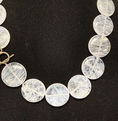 Vintage Crackle Quartz Necklace 30mm Clear Beads Statement Toggle Clasp