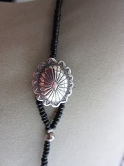 Vintage benchmade silver, faceted garnet, Onyx and hematite beaded necklace