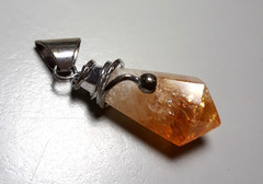 Handcrafted Citrine Crystal Pendant • Faceted Point Silver‑Tone Mount • Artisan