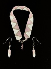 Bracelet and Earrings Peyote Stitch Pale Pink White Silver USA Made