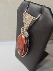 Red Jasper Agate Wire Wrapped Sterling Silver Pendant Necklace Unisex Adults