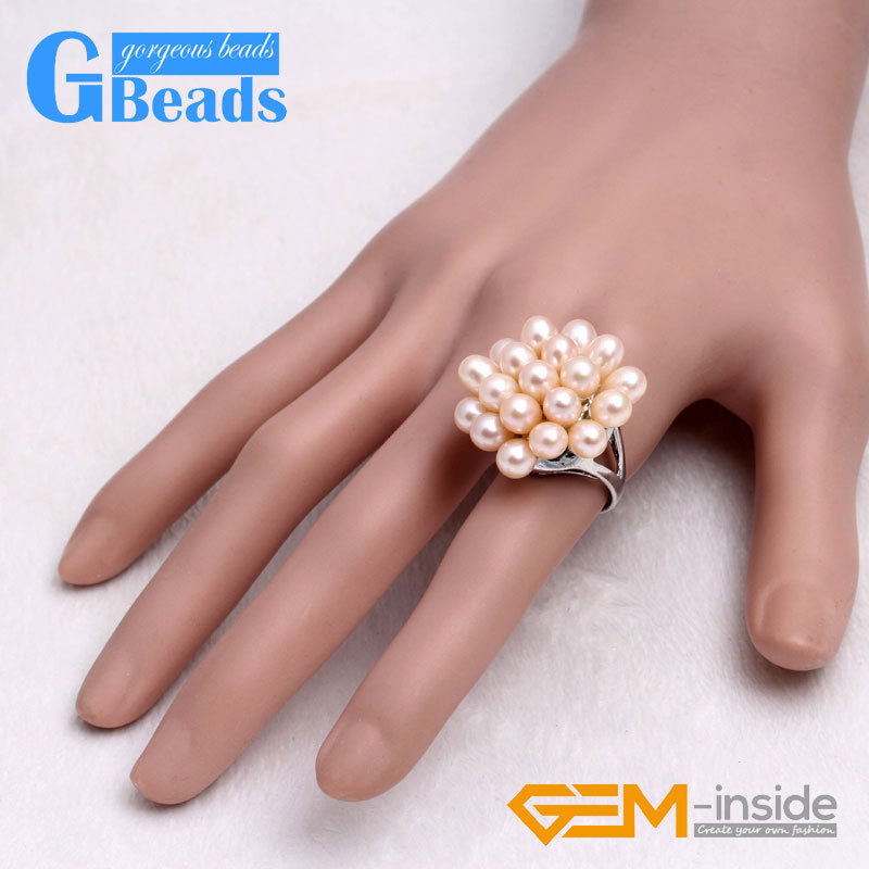 Pink Purple Pearls Beaded Jewelry Silver Plated Ring For Women 6-7mm Charm