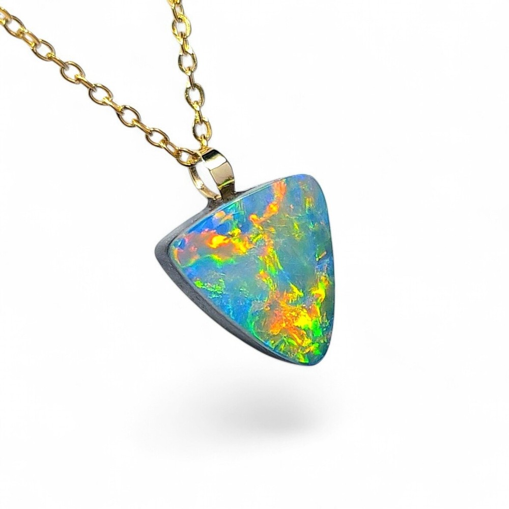 Erupta’ Australian 14k Gold Opal Doublet Pendant Gift 0.8g Q21
