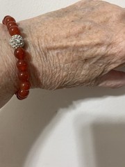 Natural Carnelian Stretch Bracelet With A Crystal Stone Ball On Center Beads 6”