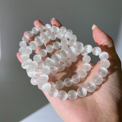 Natural Selenite 8mm Beaded Crystal Clear Gems Healing Energy Stretch Bracelet