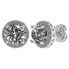 925 Sterling Silver Round Halo Cubic Zirconia Stud Earrings Jewelry for Her
