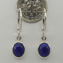 925 Sterling Silver Blue Oval Lapis Lazuli Leverback Drop Dangle Earrings