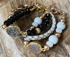3 Baby Glass Beads Bracelets Geode Druzy Agate Crystal Pendant Zen Leather