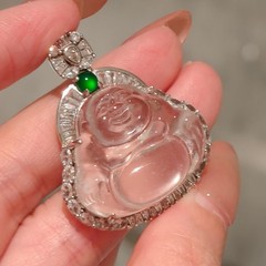 Natural Shui Mo Quartz Jade Buddha Pendant 925 Sterling Silver Moissanite