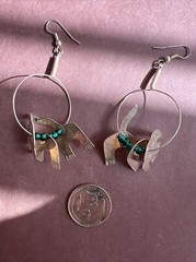 Alpaca Mexico Silver Hoop Earrings Three Dimensional Animal Dog Dangles 2 1/2″