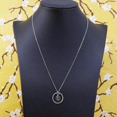 18″, Sterling silver necklace, 925 flatten circle chain w/ round tag pendant D