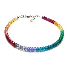 Natural Opal Tanzanite Ruby Rainbow Bracelet 14K White Gold 585 , 7 1/2″