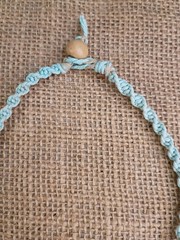 New Blue Hemp Necklace W/ Bronze Music Charm & White Beads 15 in Macrame