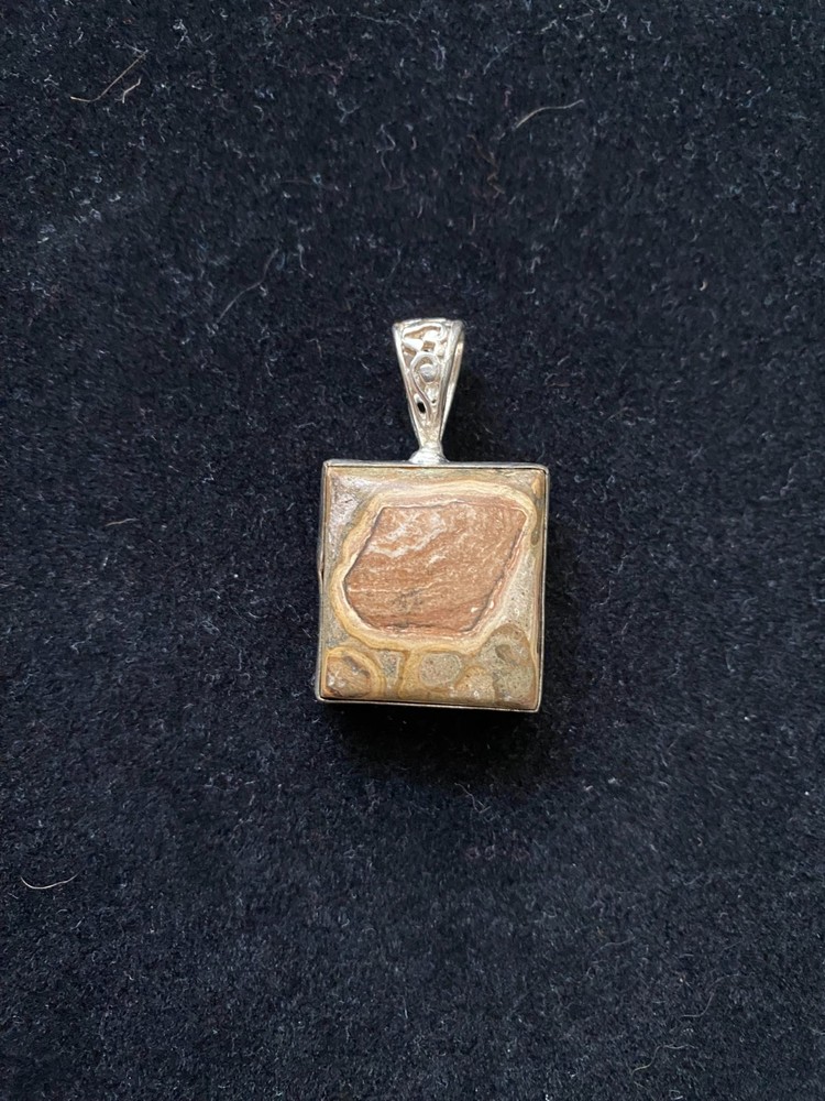 Picture Jasper Pendant in .925 Silver Setting Pendant Brown Swirls