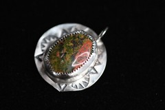 Unakite Green Natural Cabochon Gemstone 925 Sterling Silver Bezel Pendant 1″