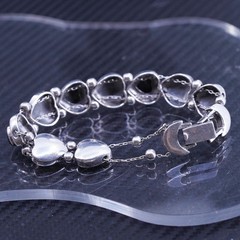 7” Vintage 925 Sterling Silver 925 handmade tennis Bracelet with onyx heart