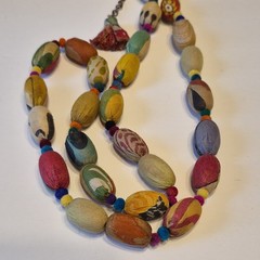 WorldFinds Recycled Kantha Fabric Beaded Statement Tassel Necklace Multicolor18″