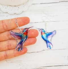 Hummingbird Earrings Colorful Bird Dangle Lightweight Transparent Resin Jewelry