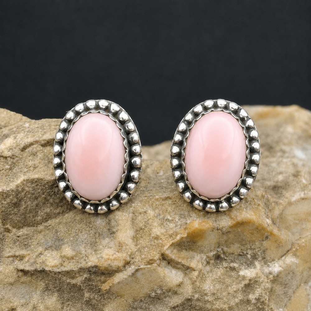 Pink Conch Sterling Silver Stud Earrings Southwestern Native Style Screw Back