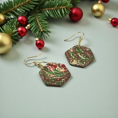 Handmade 1.75in Dangle/Drop Multicolor Hexagon Polymer Clay Earrings