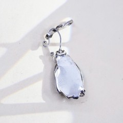 925 Sterling Silver Pendant, Artisan Scroll Charm, Oval Blue Cabochon Jewelry