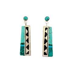 Eddie Johnson, Earrings, Multi-Stone, Sterling Silver, Navajo, 2 1/4″