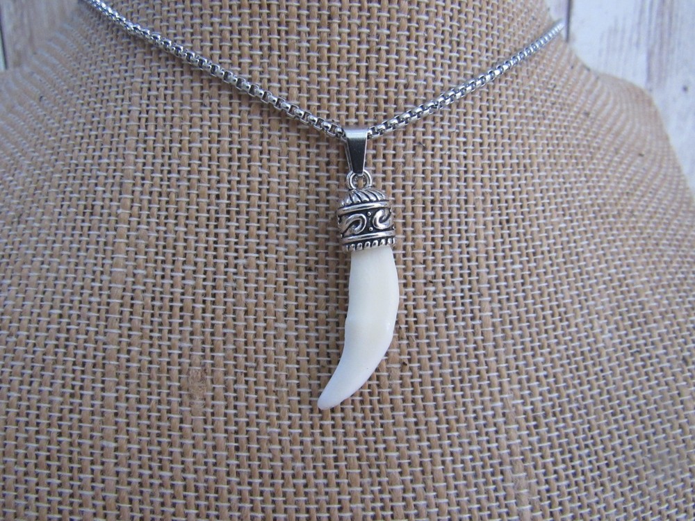 Red Fox Tooth Pendant Necklace Animal Bone Spirit Animal Jewelry Chain